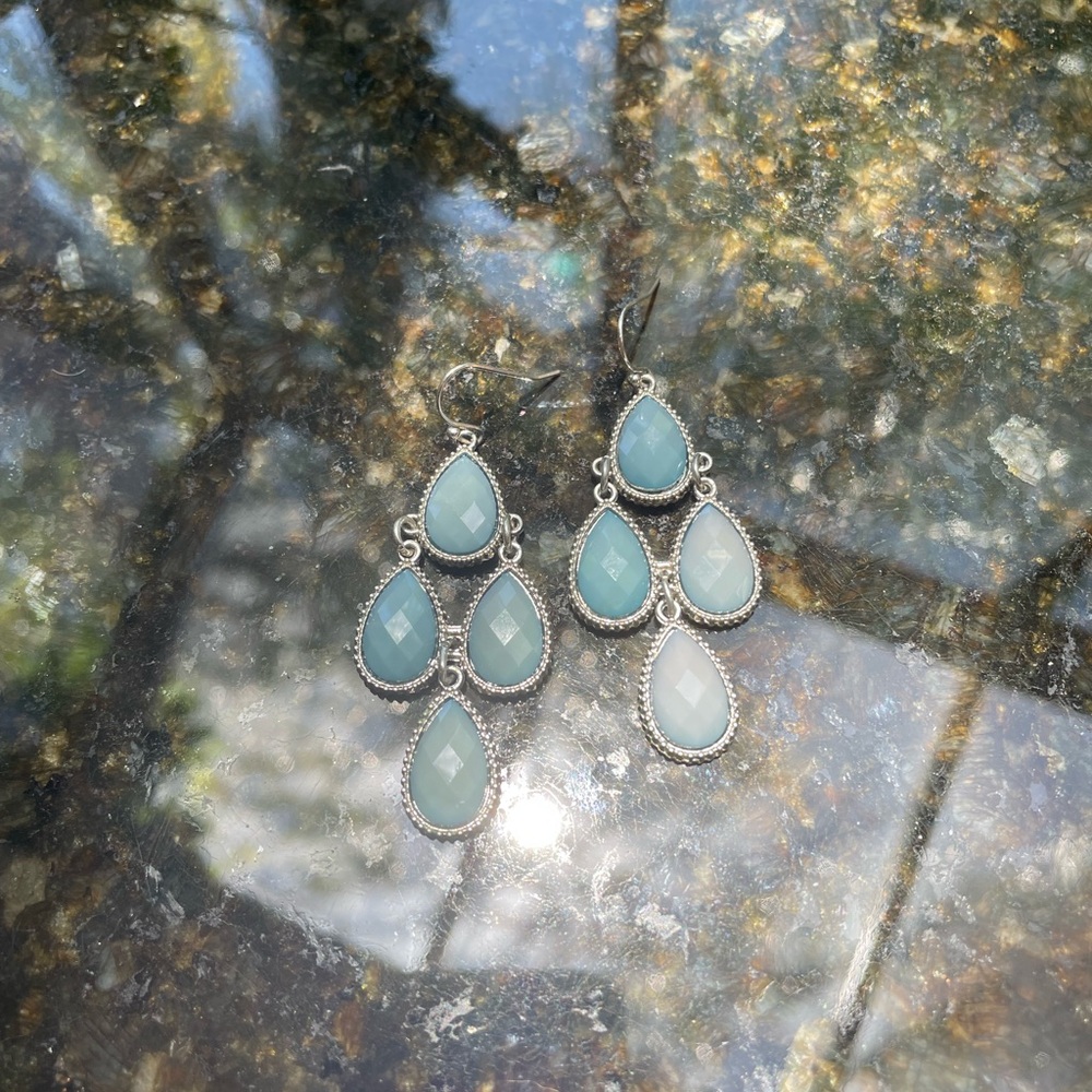 Silver and Gray-Blue Chandelier Earrings - Picture 2 of 3